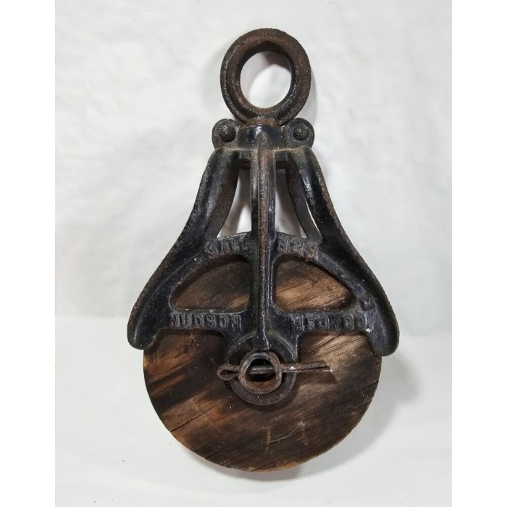 VTG Hudson Mfg Co 823 Wood & Iron Pulley Rustic Farmhouse Primitive Decor USA